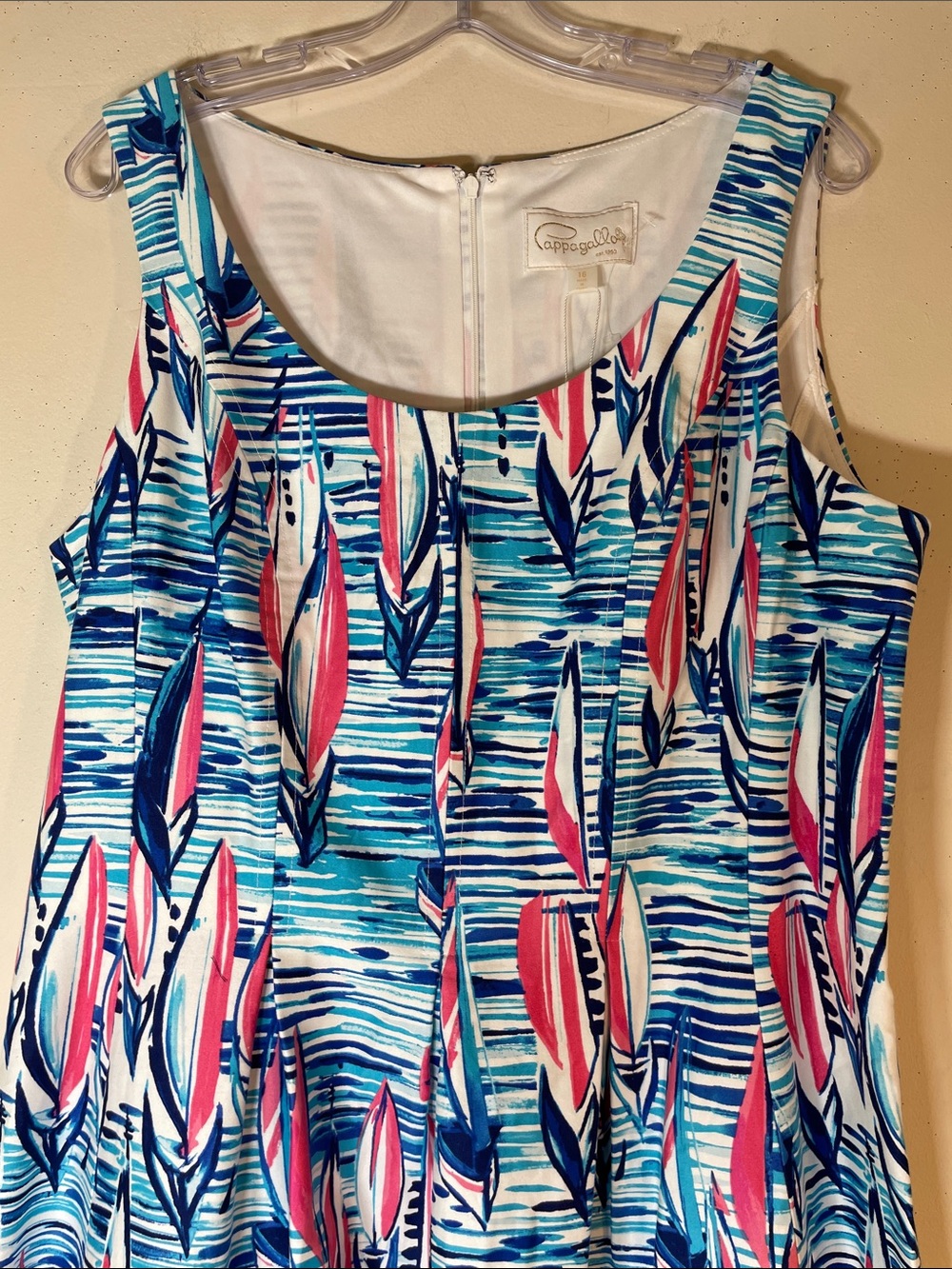 Pappagallo Bahama Blue Multi Sleeveless Sailboat Fit & Flare Dress. 16. NWT. - Picture 5 of 11